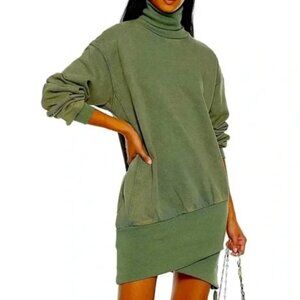 Young Broke & Fabulous Army Green Asymmetrical Zip Sweater Dress Size Large